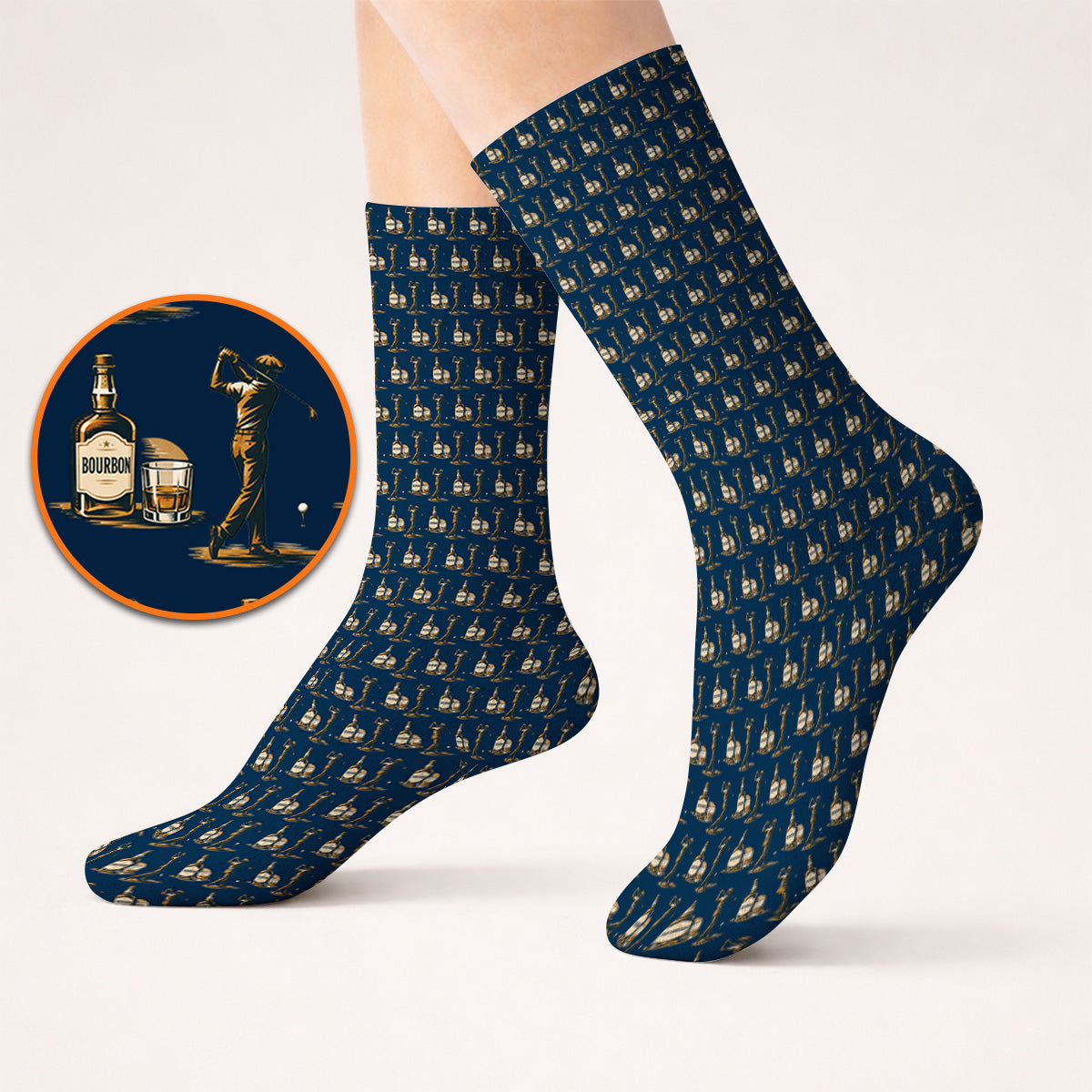 Bourbon Golf Socks, Whiskey Lover Golf Pattern Sock, Funny Golf Gift For Golfer