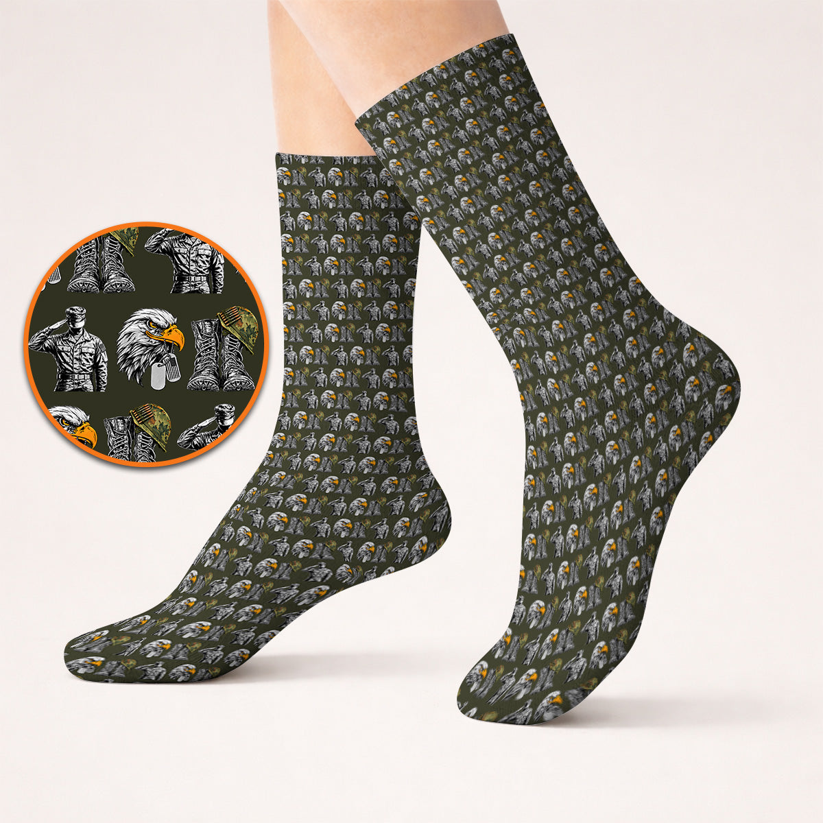 Veteran Eagle Golf Socks, Military Soldier & Army Tribute Pattern Golf Sock, Patriotic Veterans Day Golf Gift for Golfer