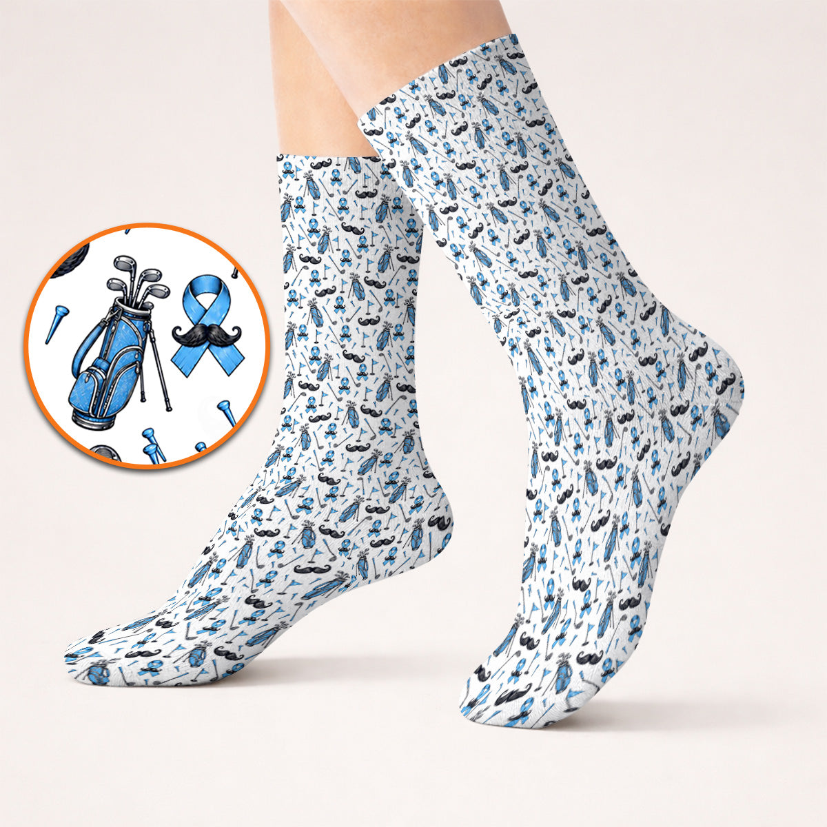 Prostate Cancer Golf Socks, Blue Ribbon Pattern Golf Sock, Crazy Golf Gift For Golfers