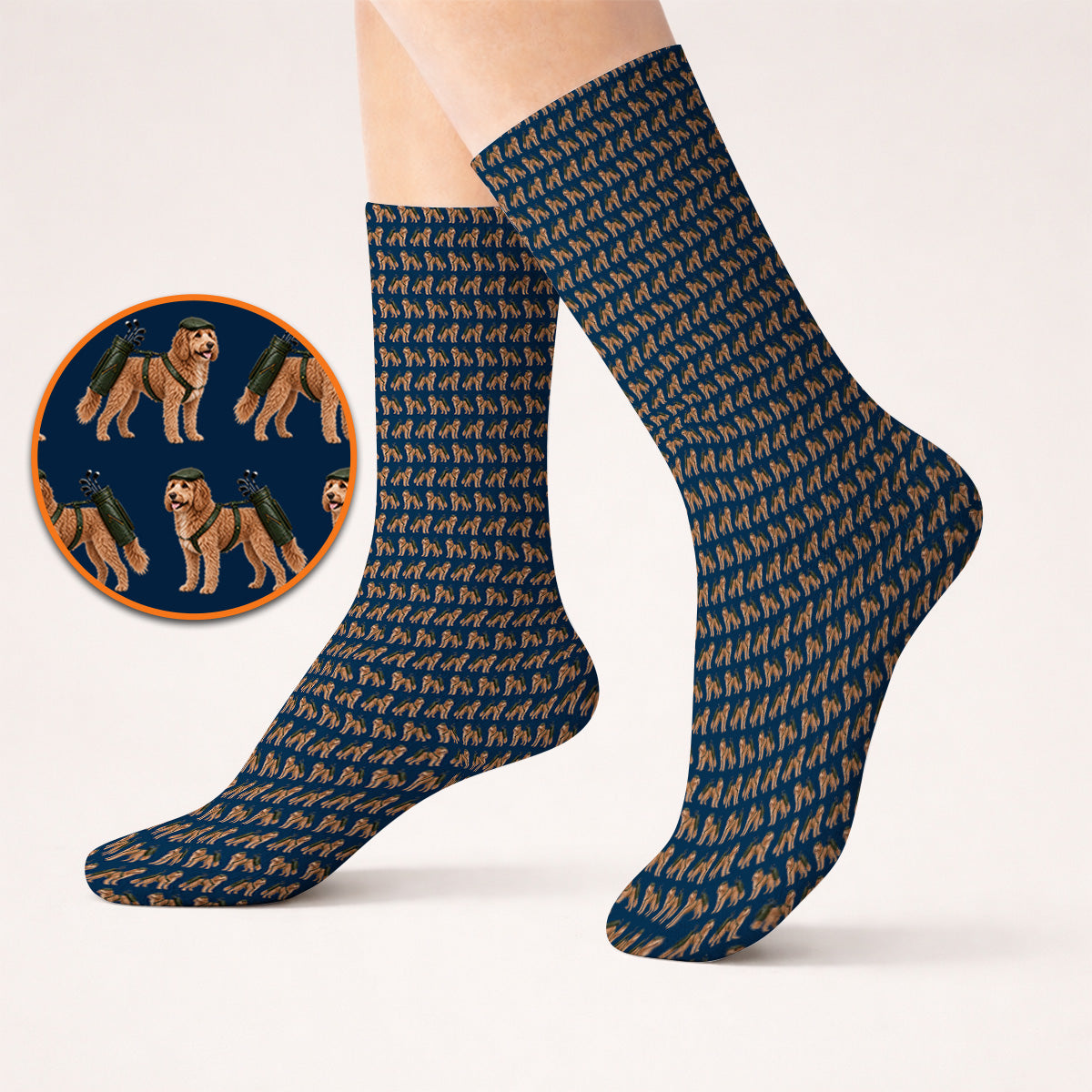 Goldendoodle Golf Socks, Funny Golfing Doodle Dog Pattern Golf Sock, Golf Gift For Golfers