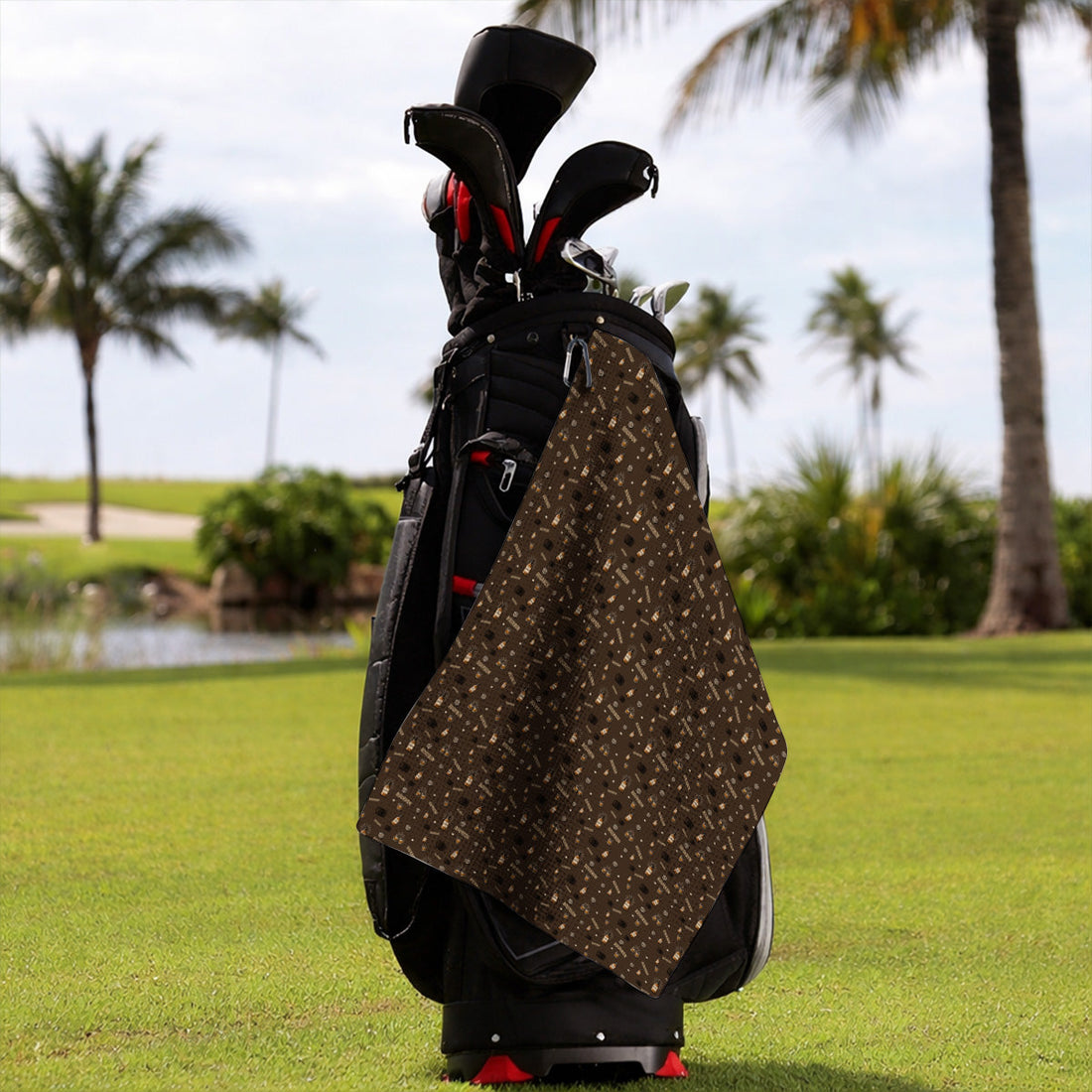 Bourbon Barrel Golf Towels, Whiskey Bottle & Rocks Pattern Towel, Vintage Drinking Golf Shirt for Golfer