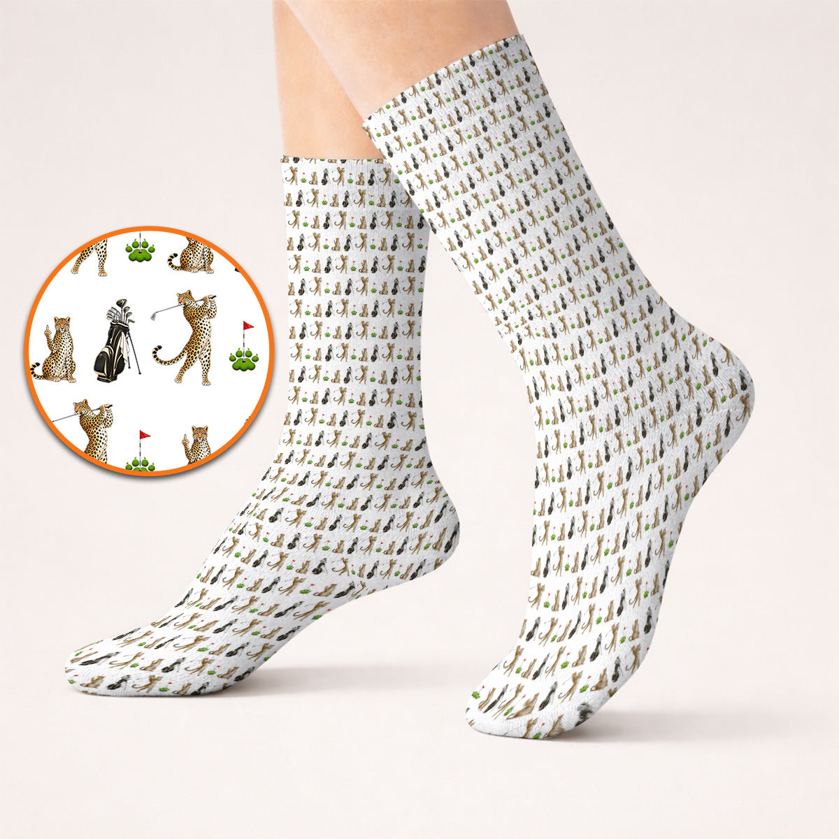 Leopard Pattern Golf Socks, Funny Pattern Golf Sock, Golf Gift For Golfers