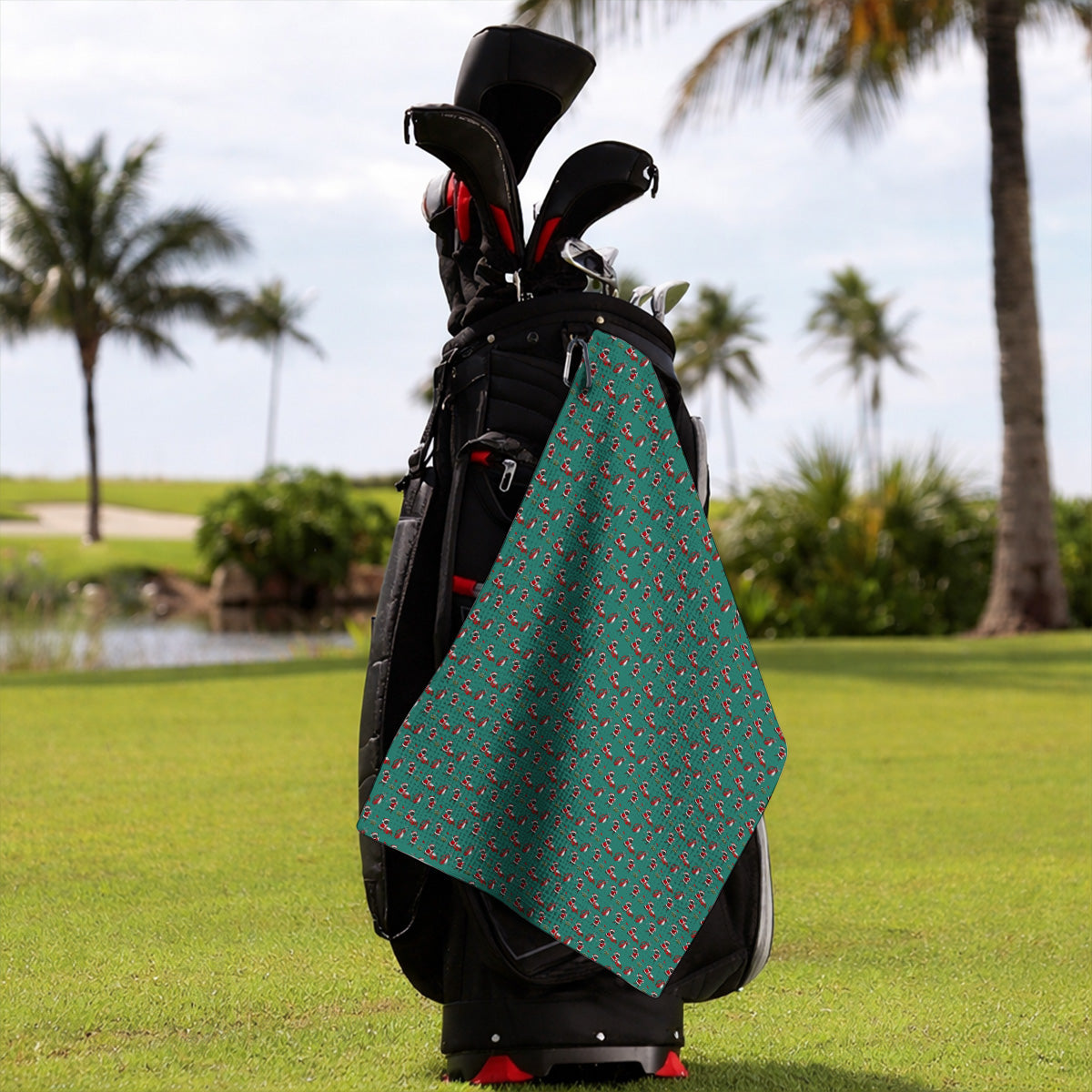 Christmas French BullDog Pattern Golf Towels, Funny Santa French BullDog Holiday Golf Towel, Xmas Golf Gift For Golfers