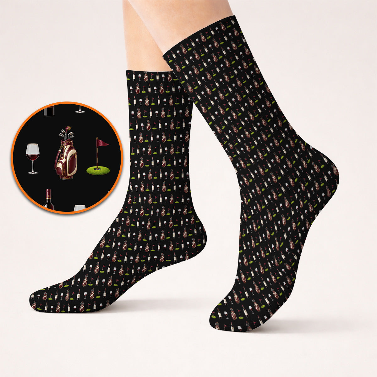 Wine & Golf Socks, Vintage Red Sock Pattern Golf Shirt , Crazy Golf Gift For Golfers