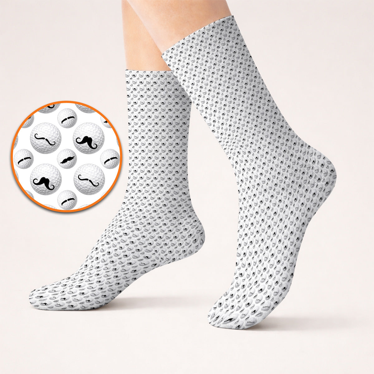 Mustache Golf Ball Socks, Funny Movember Golf Pattern Sock, Gift for Golfers