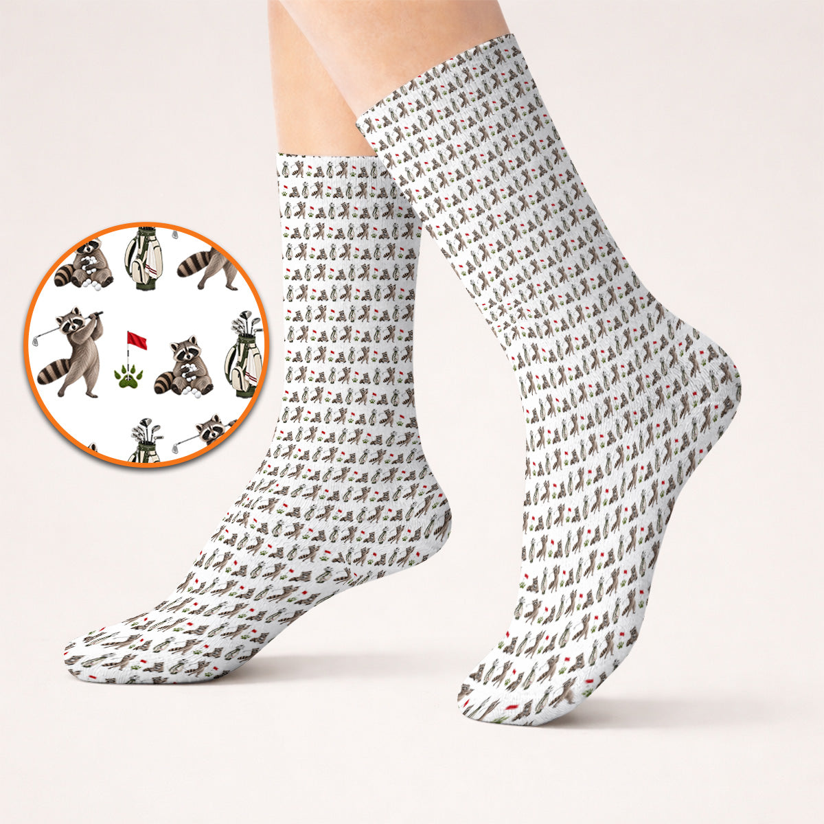 Raccoon Golf Pattern Socks, Funny Raccoon Golf Sock, Woodland Golf Gift For Golfers