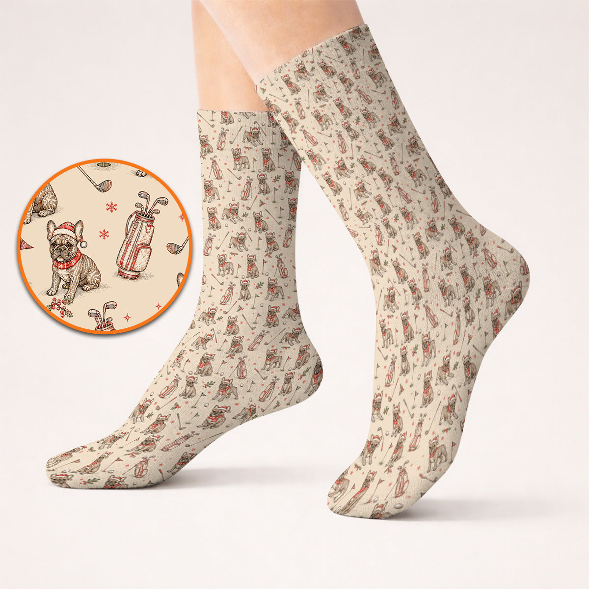 French Bulldog Christmas Golf Socks, Vintage Holiday Dog Pattern Golf Sock, Xmas Golf Gift for Golfers
