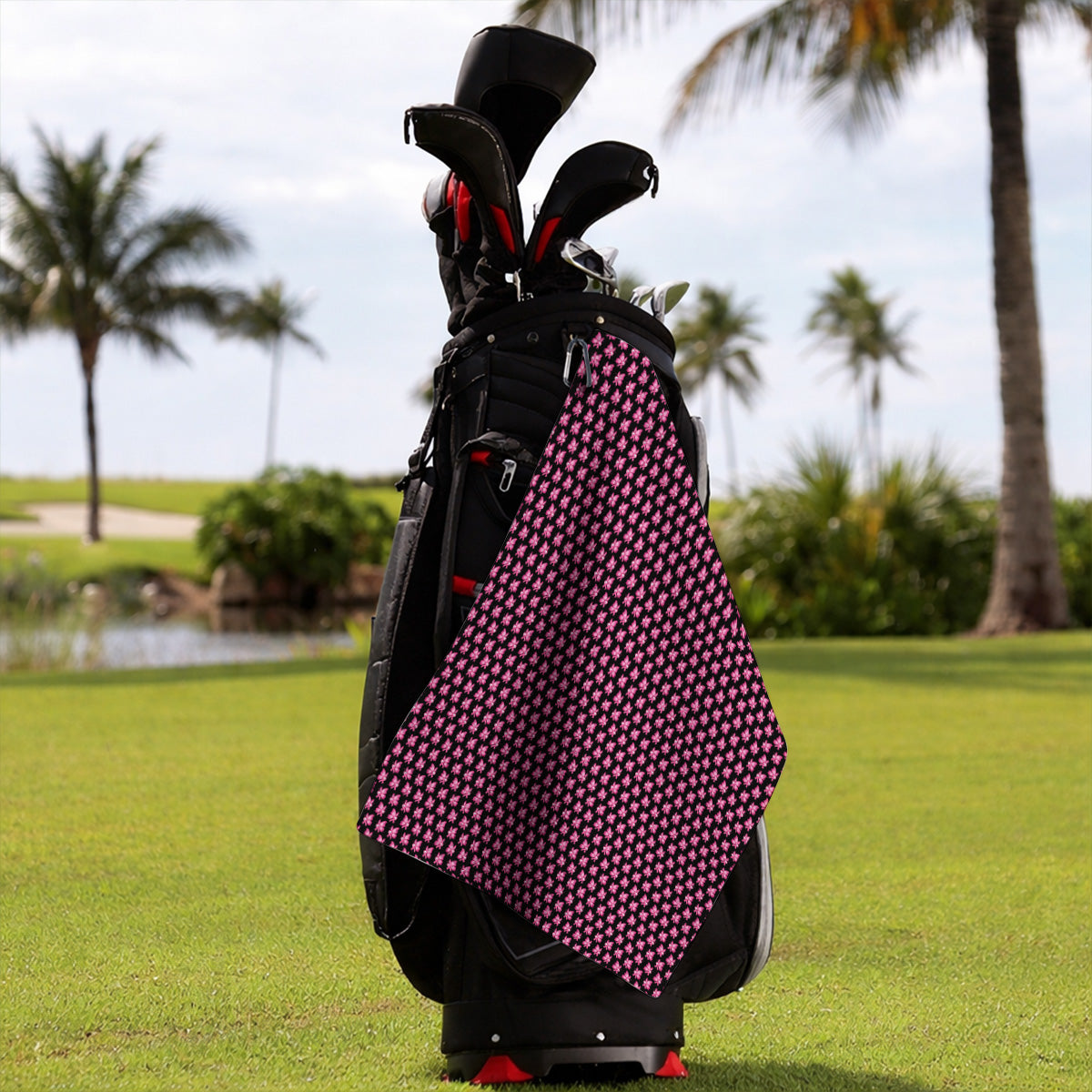 Breast Cancer Awareness Golf Towel, Pink Ribbon Butterfly Golf Towels for Golf Lovers, Support Cancer Awareness Golf Gift