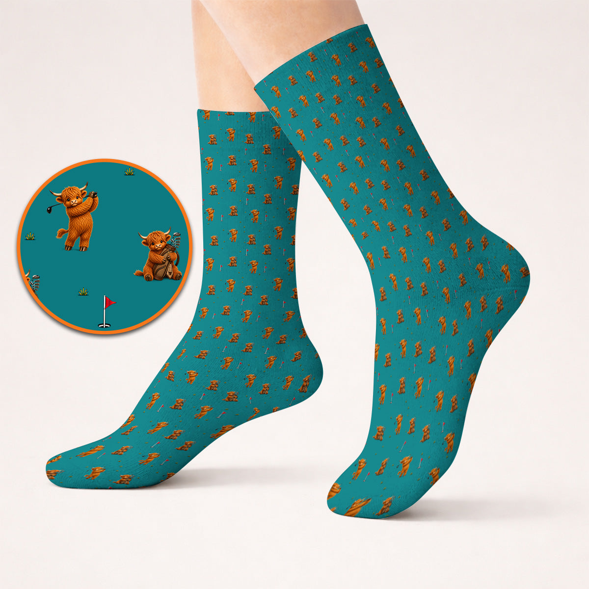 Highland Cow Swing Socks, Highland Cow Golfer Sock, Crazy Golf Gift For Golfer