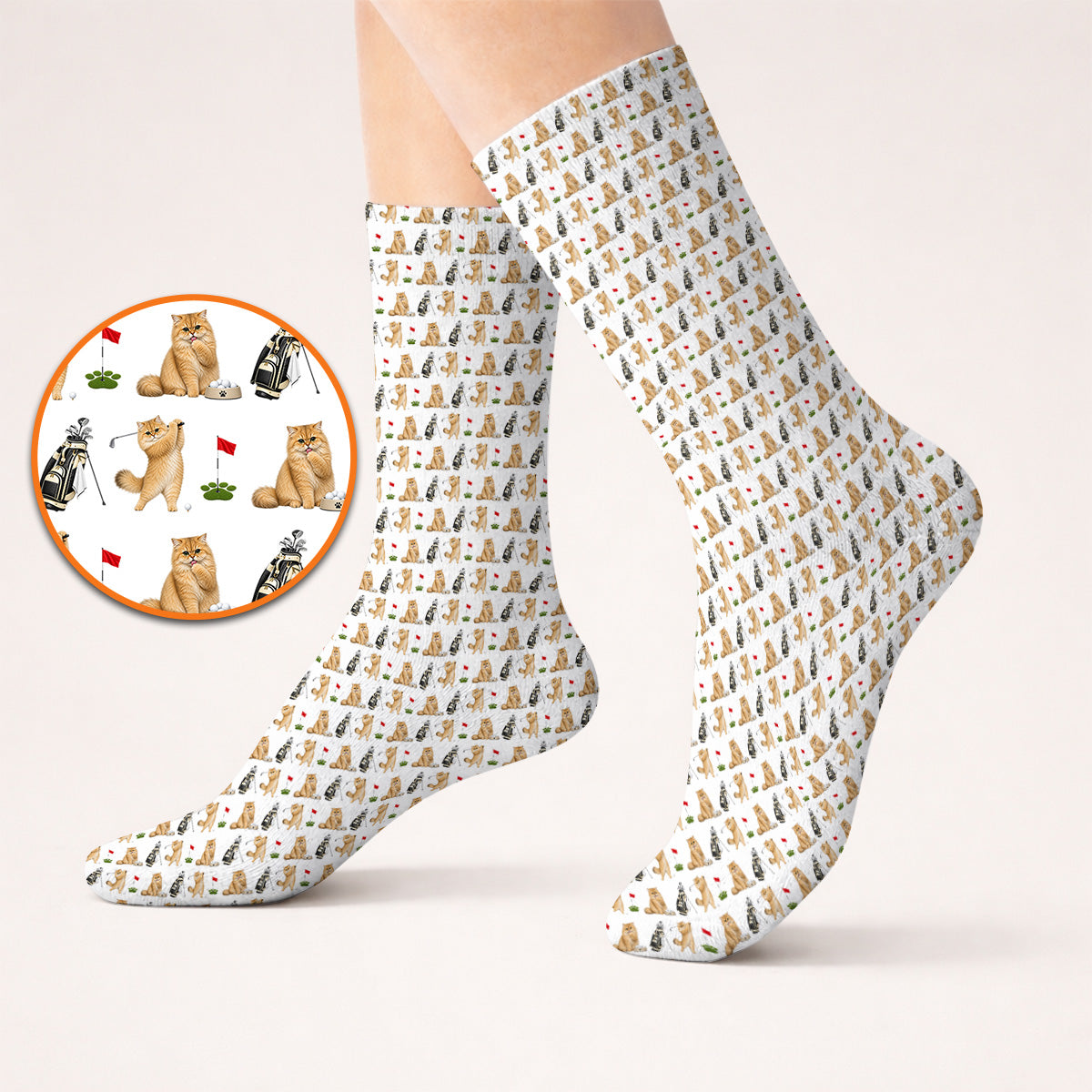 Golden British Longhair Golf Socks, Cute Golden British Longhair Pattern Golf Sock, Golf Gift for Cat Lovers