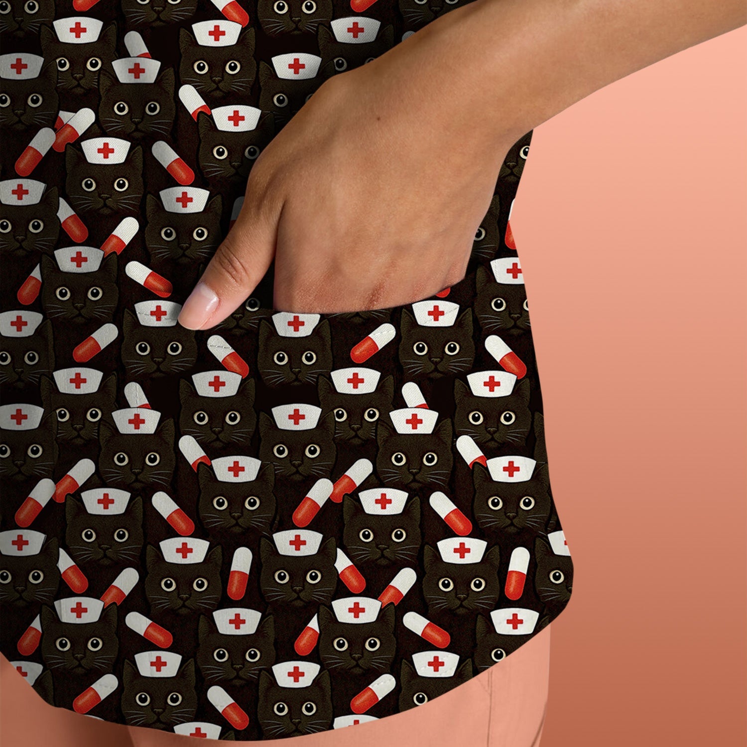 Personalized Nurse Shirt for Women - Cute Cat Pattern with Pills Design - Gift for RN LPN CNA