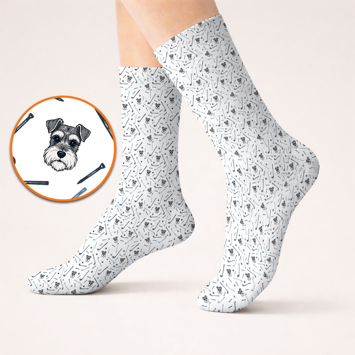 Crazy Miniature Schnauzer Pattern Golf Socks, Mini Schnauzer Golf Sock, Dog Lover Golf Gift