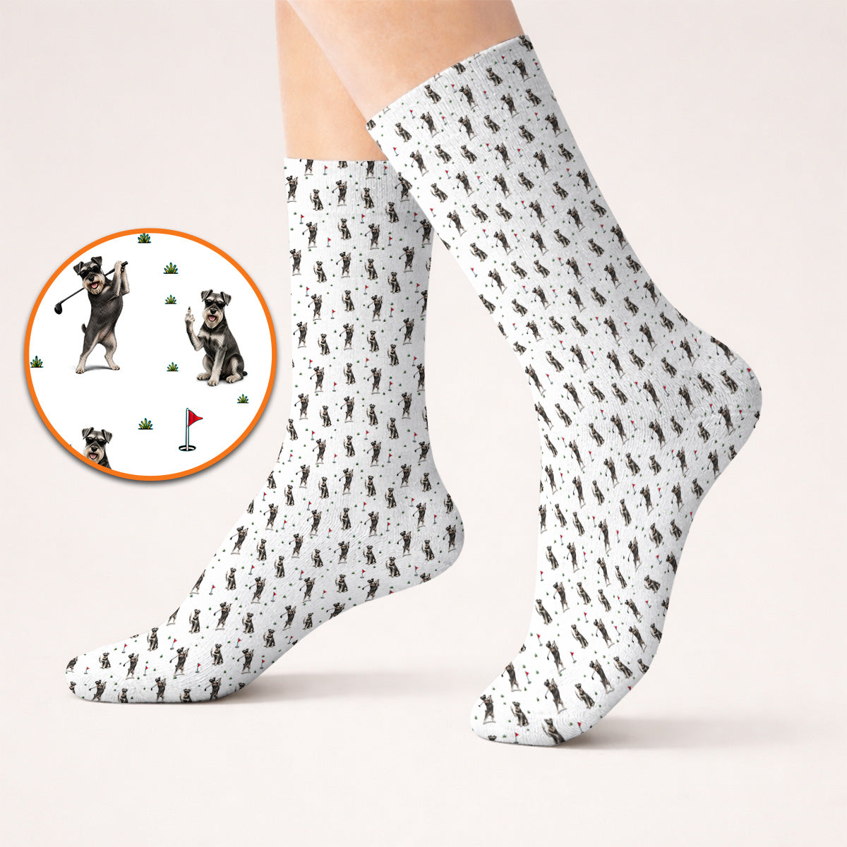 Miniature Schnauzer Golf Socks, Funny Schnauzer Pattern Golf Sock, Dog Lover Gift For Golfers