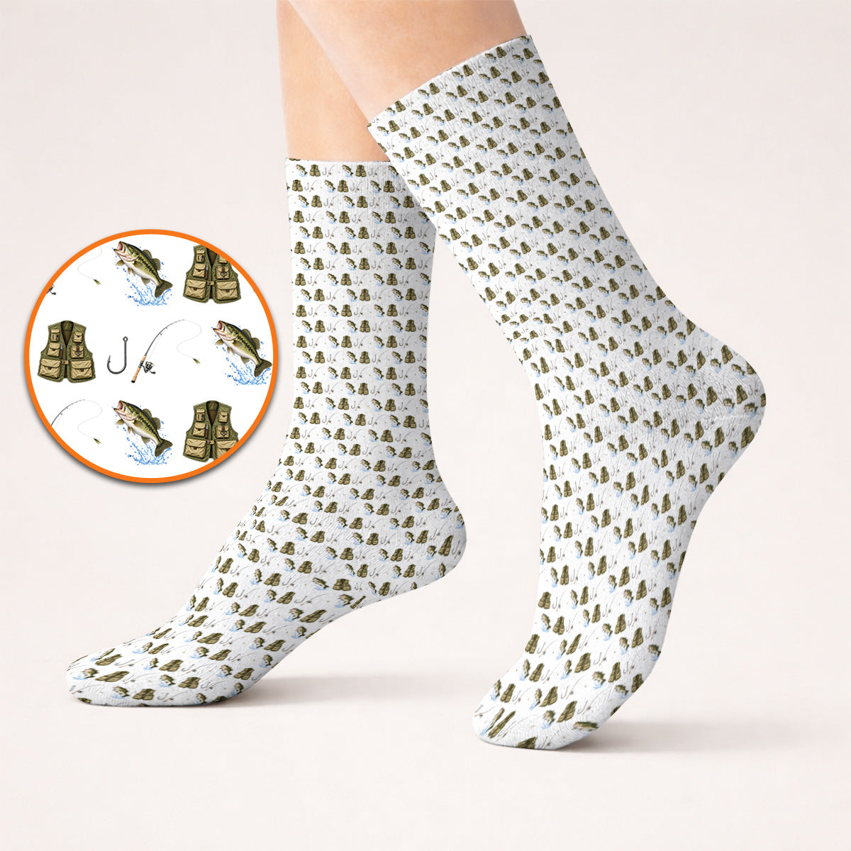 Bass Fishing Golf Socks, Largemouth Bass & Fishing Gear Pattern Golf Sock, Crazy Golf Gift For Golfers