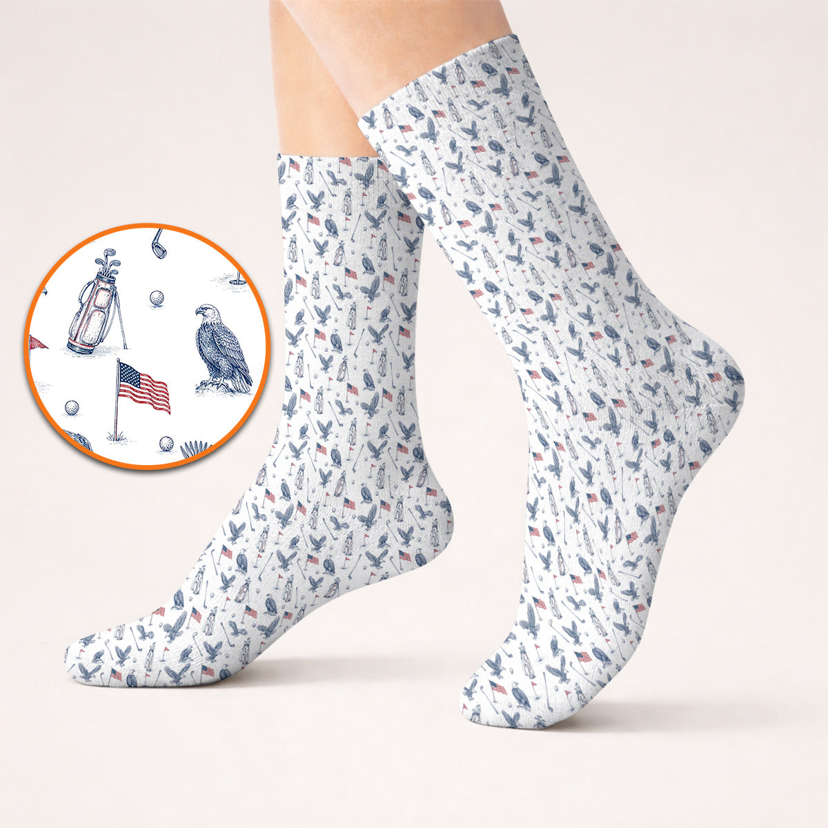 Patriotic Eagle Golf Socks, American Flag Pattern Golf Sock, USA Independence Golf Apparel