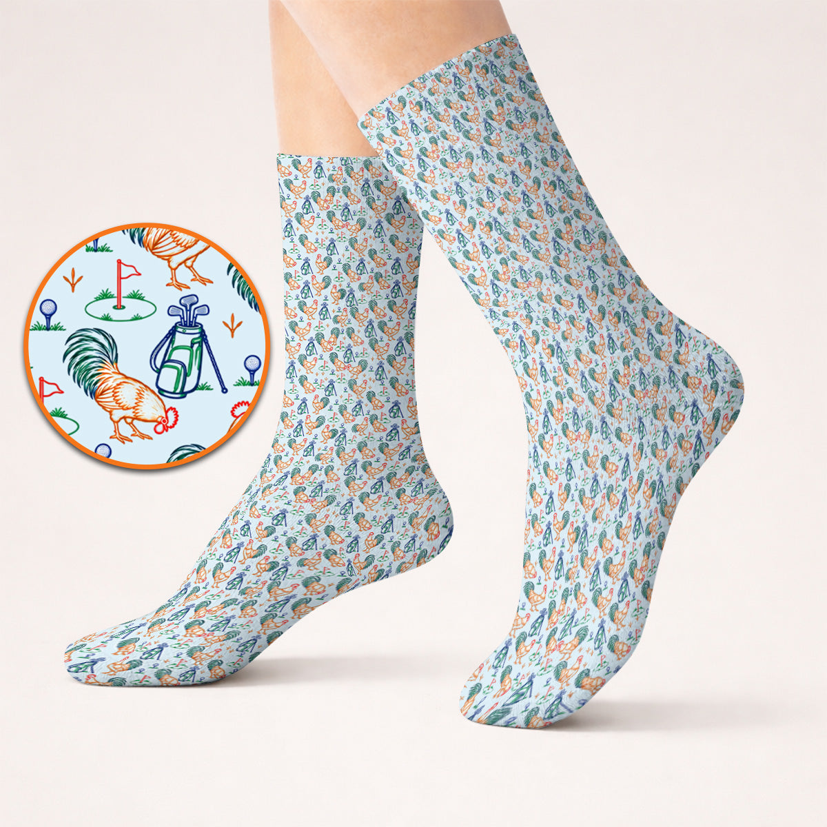 Colorful Rooster Golf Socks, Rooster Pattern Golf Sock For Chicken Lovers, Funny Golf Gift For Golfers