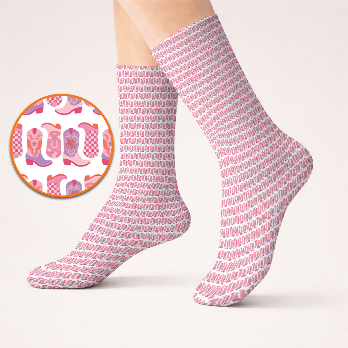 Pink Cowgirl Golf Socks, Western Cowboy Boots Pattern Golf Sock, Crazy Golf Gift For Golfers
