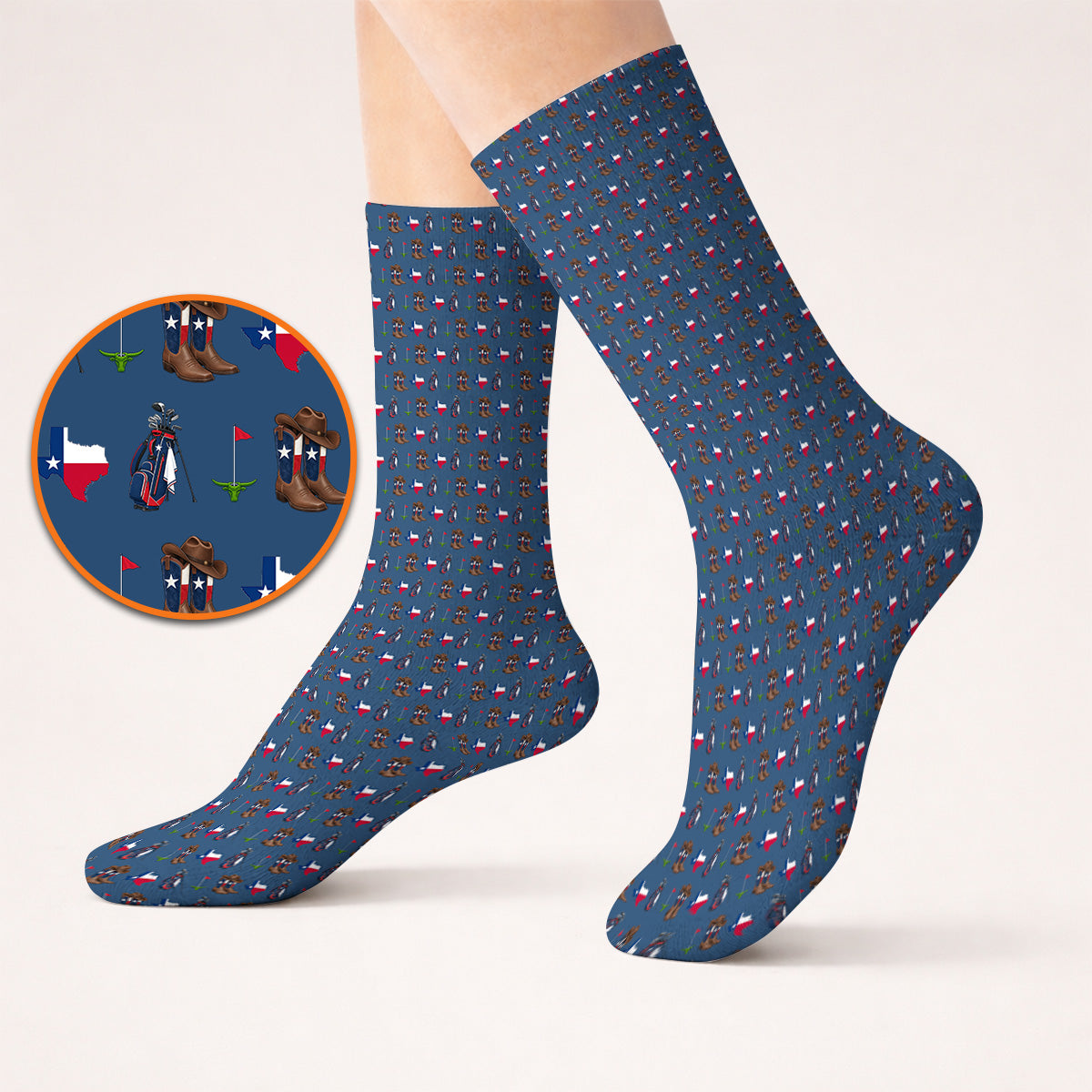 Texas Cowboy Golf Socks, Western Texas Golf Pattern Sock, Crazy Golf Gift For Golfer