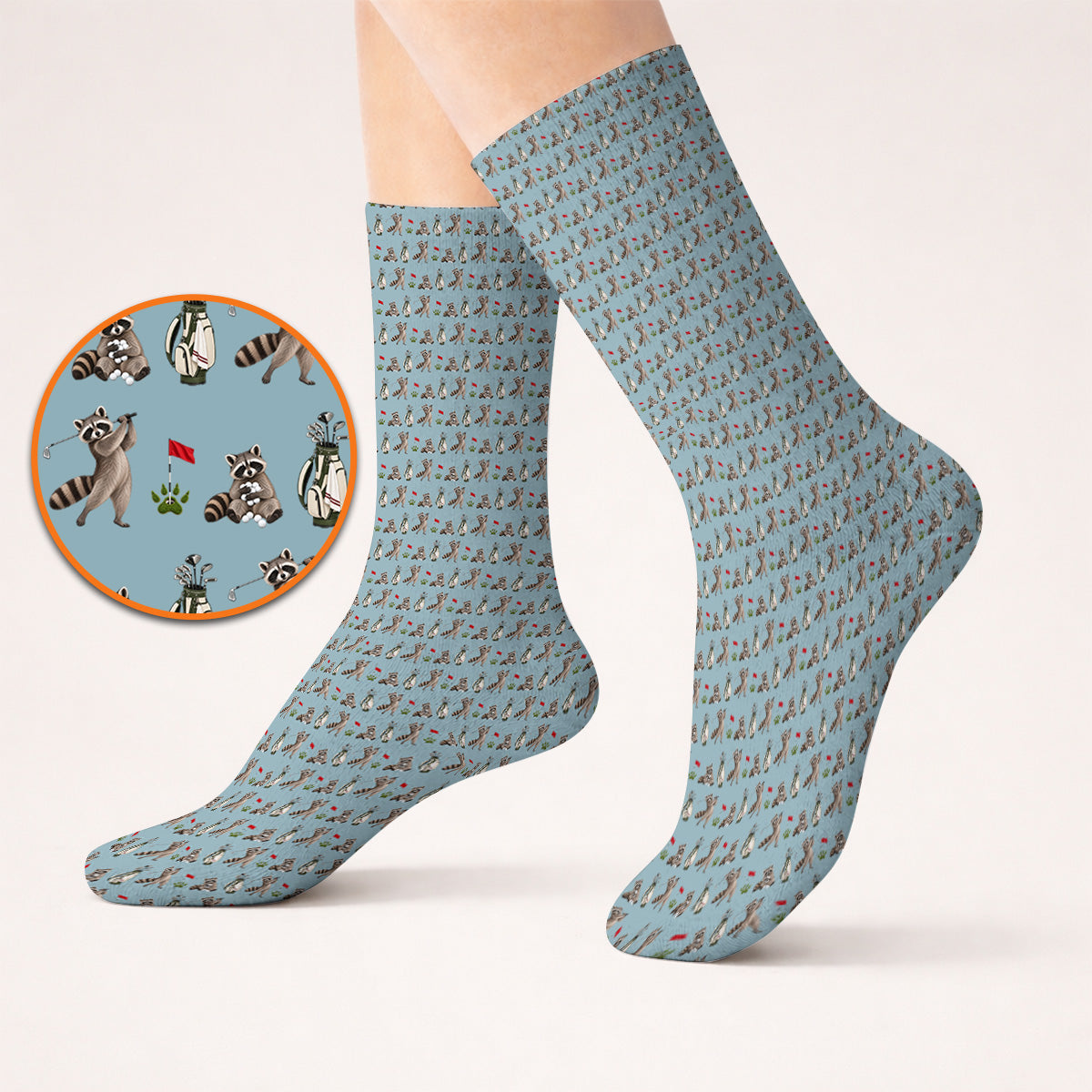 Raccoon Golf Pattern Socks, Funny Raccoon Golf Sock, Woodland Golf Gift For Golfers