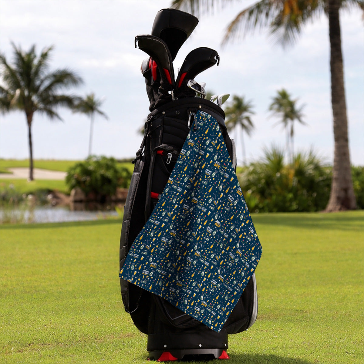 Funny Golf & Beer Towels, Golf Cart And Beer Pattern Golf Towel, That’s Why I’m Here Golf Gift For Golfer
