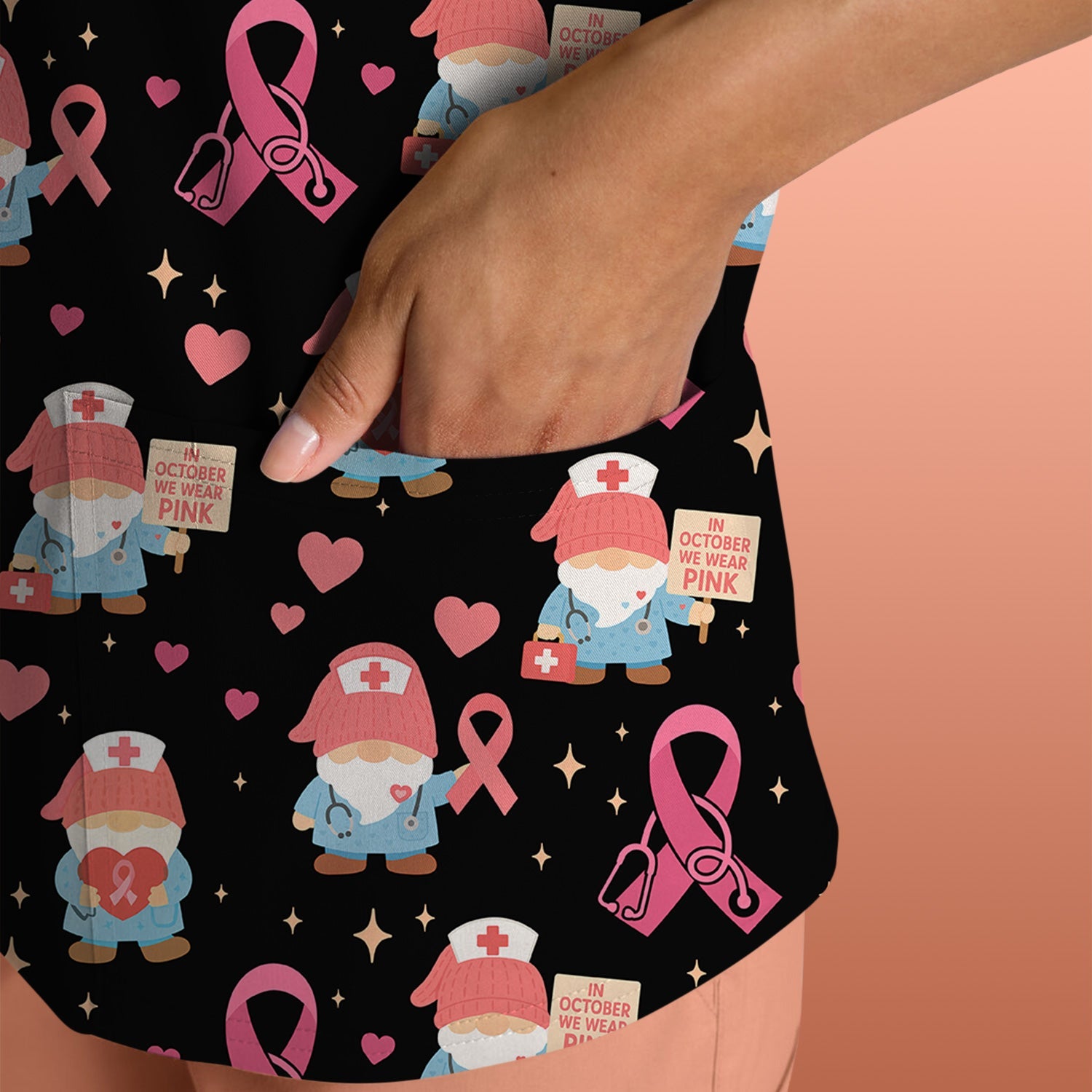 Pink Ribbon Nurse Shirt for Women - Cute Breast Cancer Awareness Gnome - Gift for Healthcare Workers RN LPN