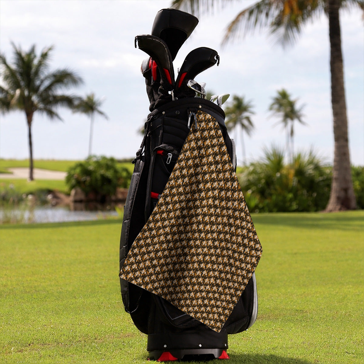 Calico Longhair Cat Golf Towel, Funny Calico Cat Pattern Golf Towels, Golfer Gift for Cat Lovers