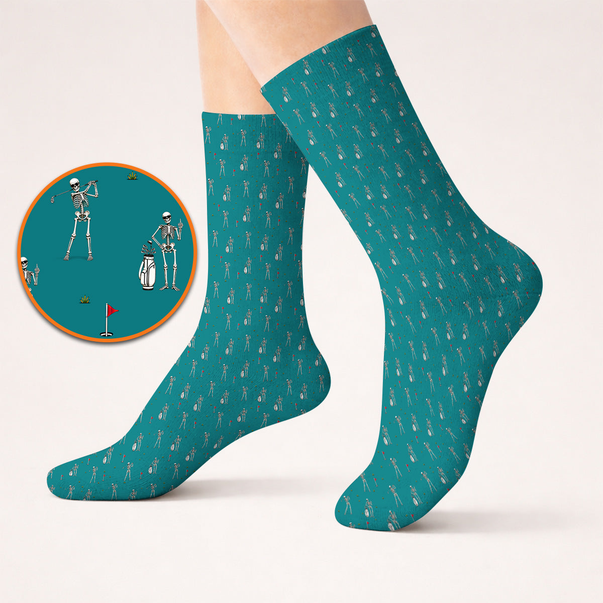 Funny Skeleton Golf Socks, Skeleton Pattern Golf Sock, Golf Gift For Golfer