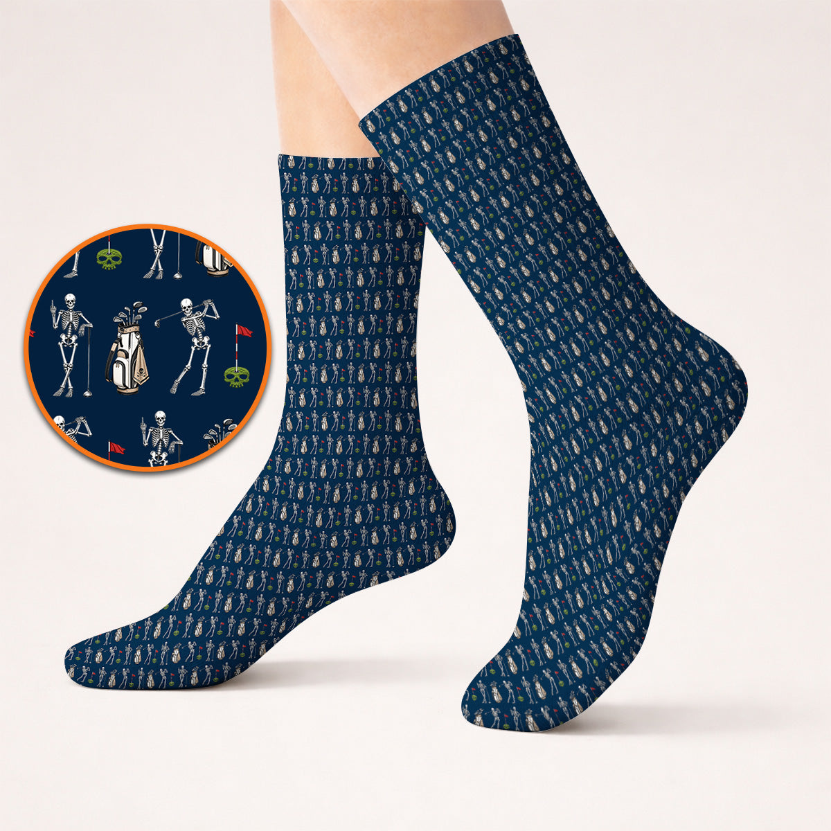 Skeleton Pattern Golf Socks, Funny Skeleton Golf Sock, Golf Gift For Golfer