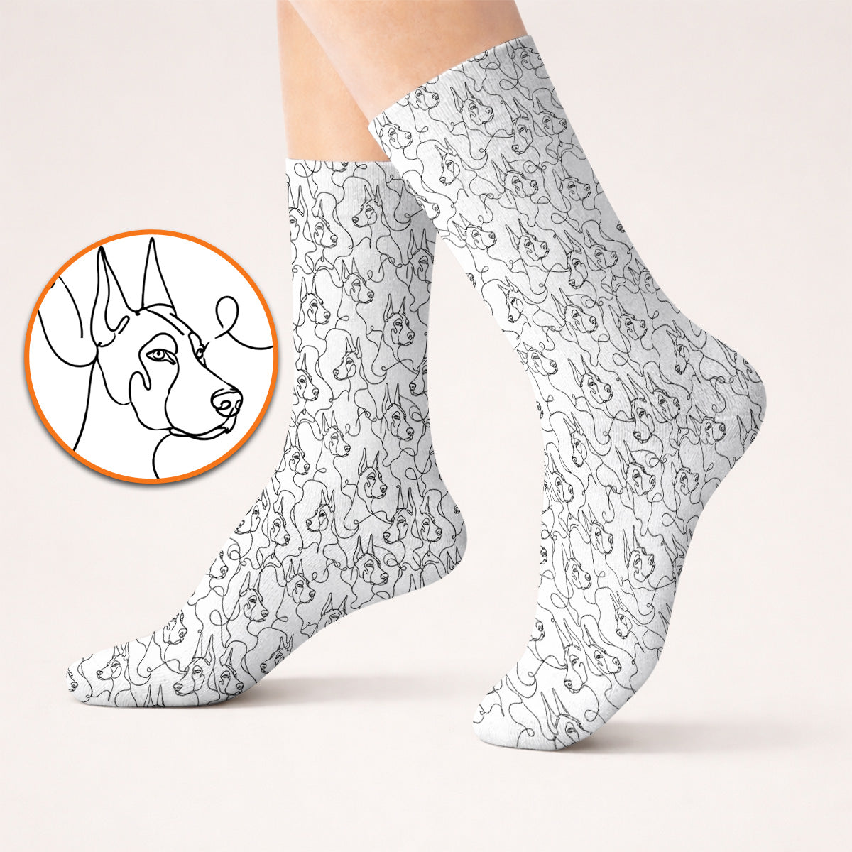 Doberman Line Art Golf Socks, Minimalist Doberman Pattern Golf Sock, Dog Lover Golf Gift