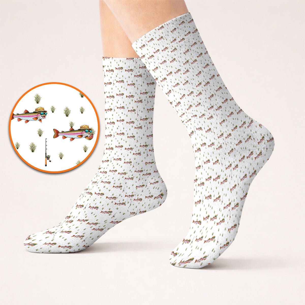 Rainbow Trout Fishing Golf Socks, Funny Trout Fisherman Pattern Golf Sock, Golf Gift For Fishing Lovers