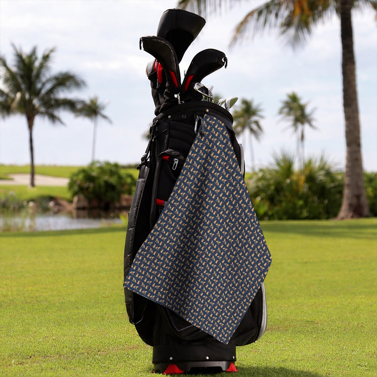 Funny Golden Retriever Golf Towel, Golden Retriever Pattern Golf Towels, Dog Lover Golf Shirt