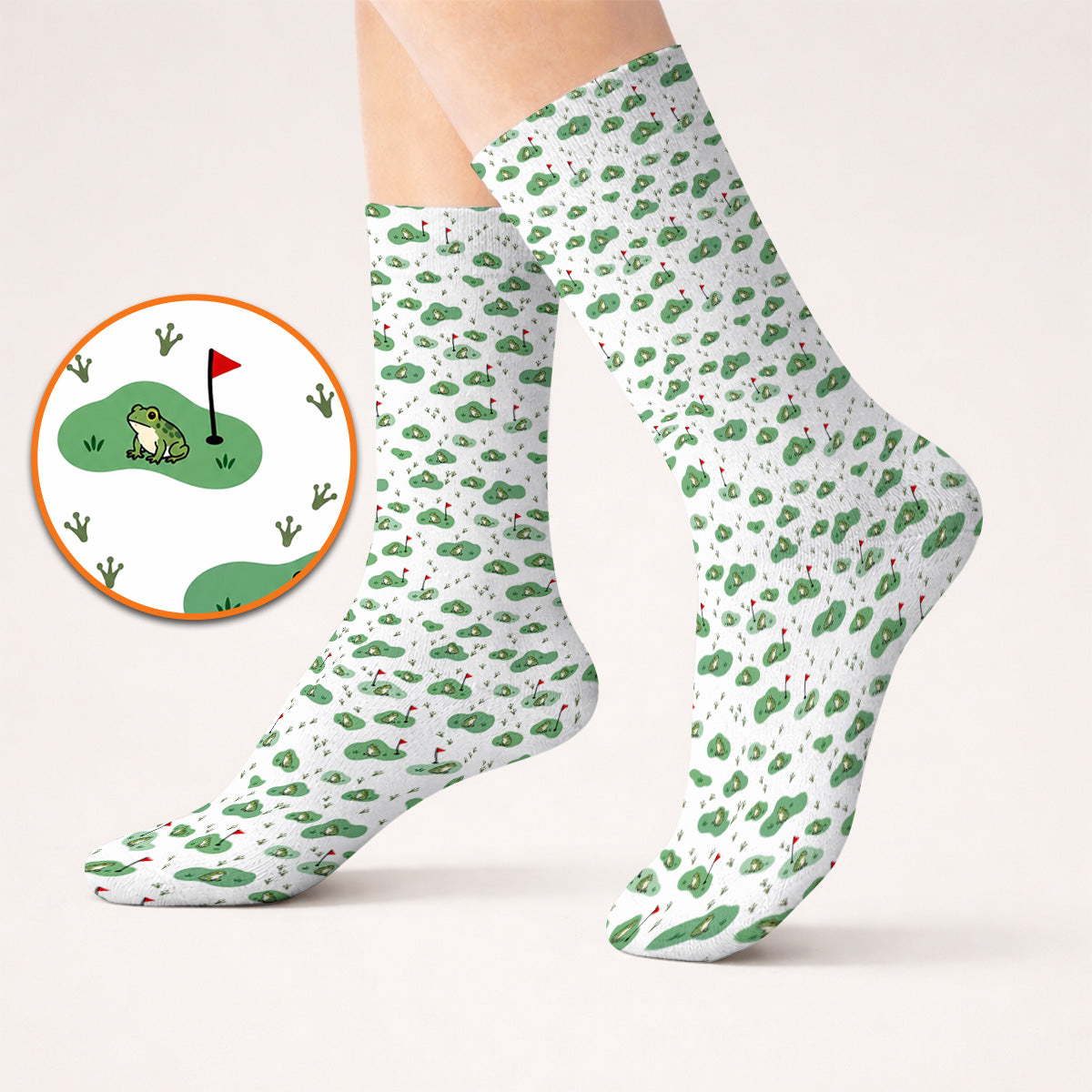 Cute Frog Golf Socks, Crazy Frog Golf Pattern Sock, Golf Gift For Golfer