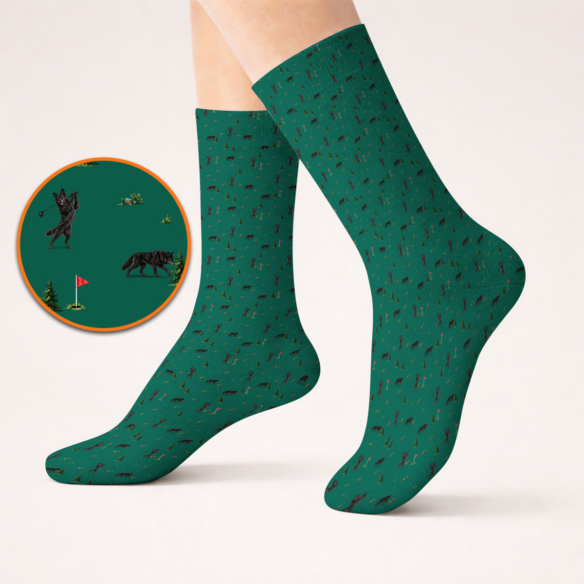 Black Wolf Pattern Golf Socks, Crazy Wolf Golf Sock, Wilderness Golf Gift for Golfers