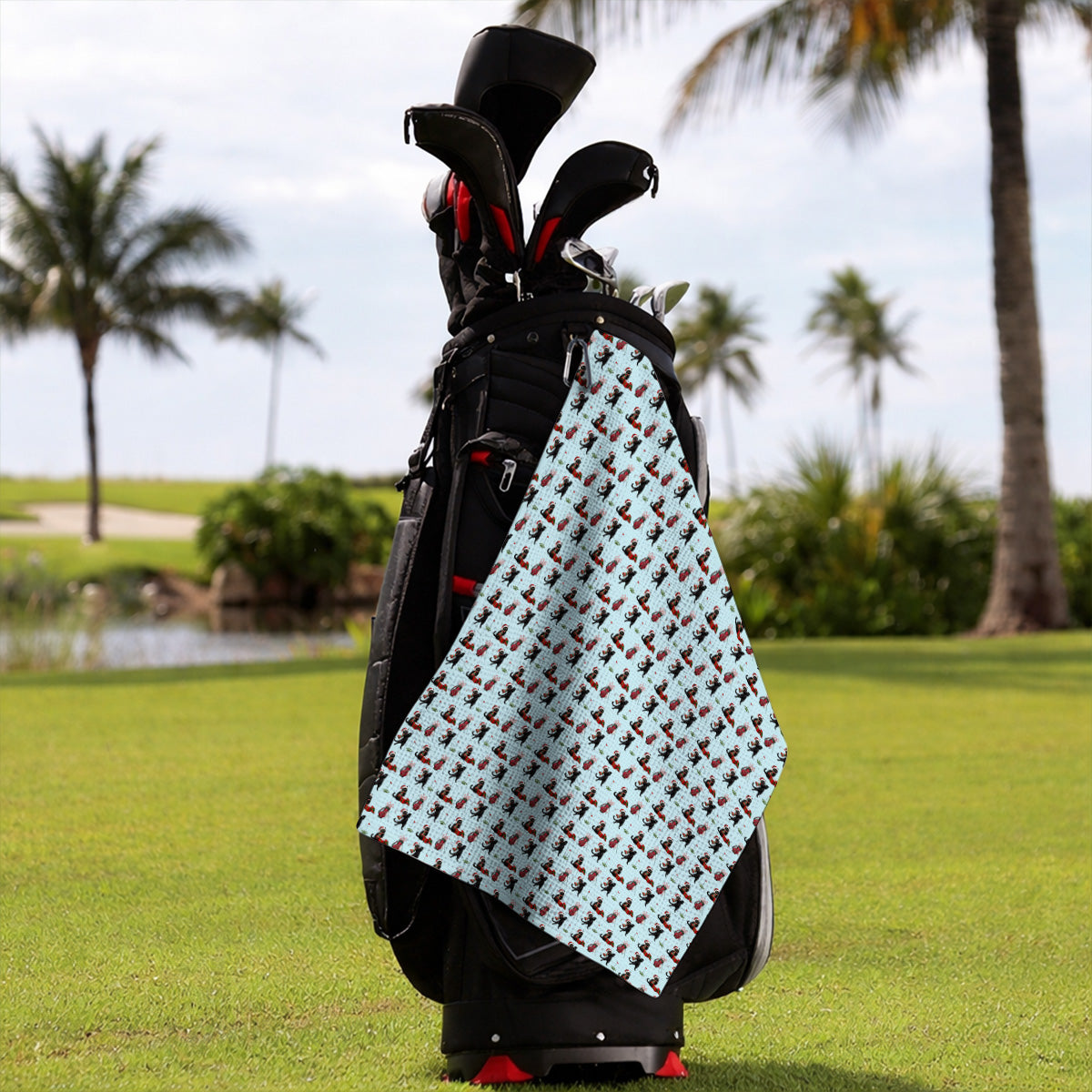 Black Cat Christmas Golf Towels, Festive Cat Patterm Golf Towel, Funny Holiday Golf Gift For Golfer