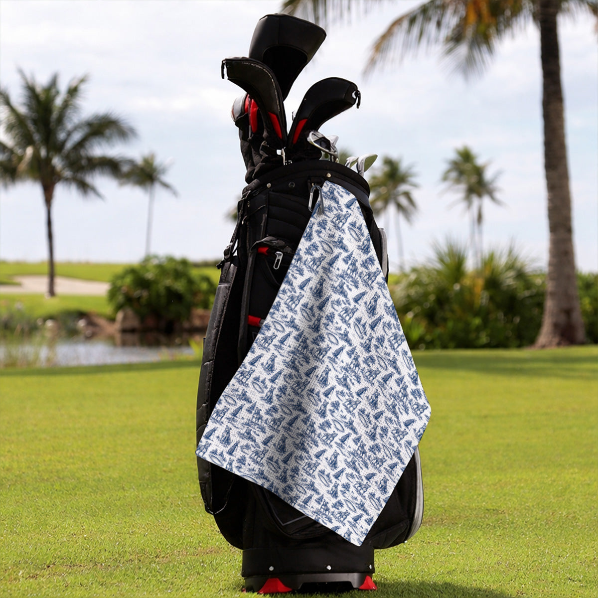 Crazy Pit Bull Golf Towels For Golfer, Toile de Jouy Pit Bull Pattern Golf Towel, Dog Lover Golf Gift