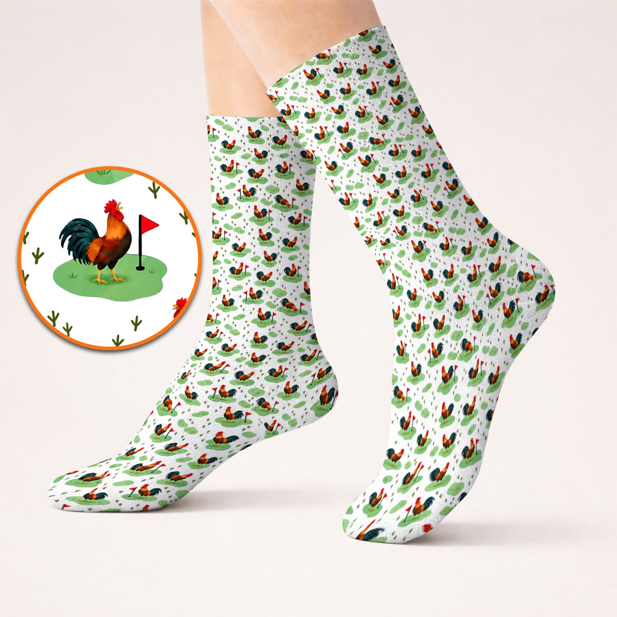 Crazy Rooster Golf Socks, Rooster Pattern Golf Sock For Chicken Lovers, Golf Gift For Golfers
