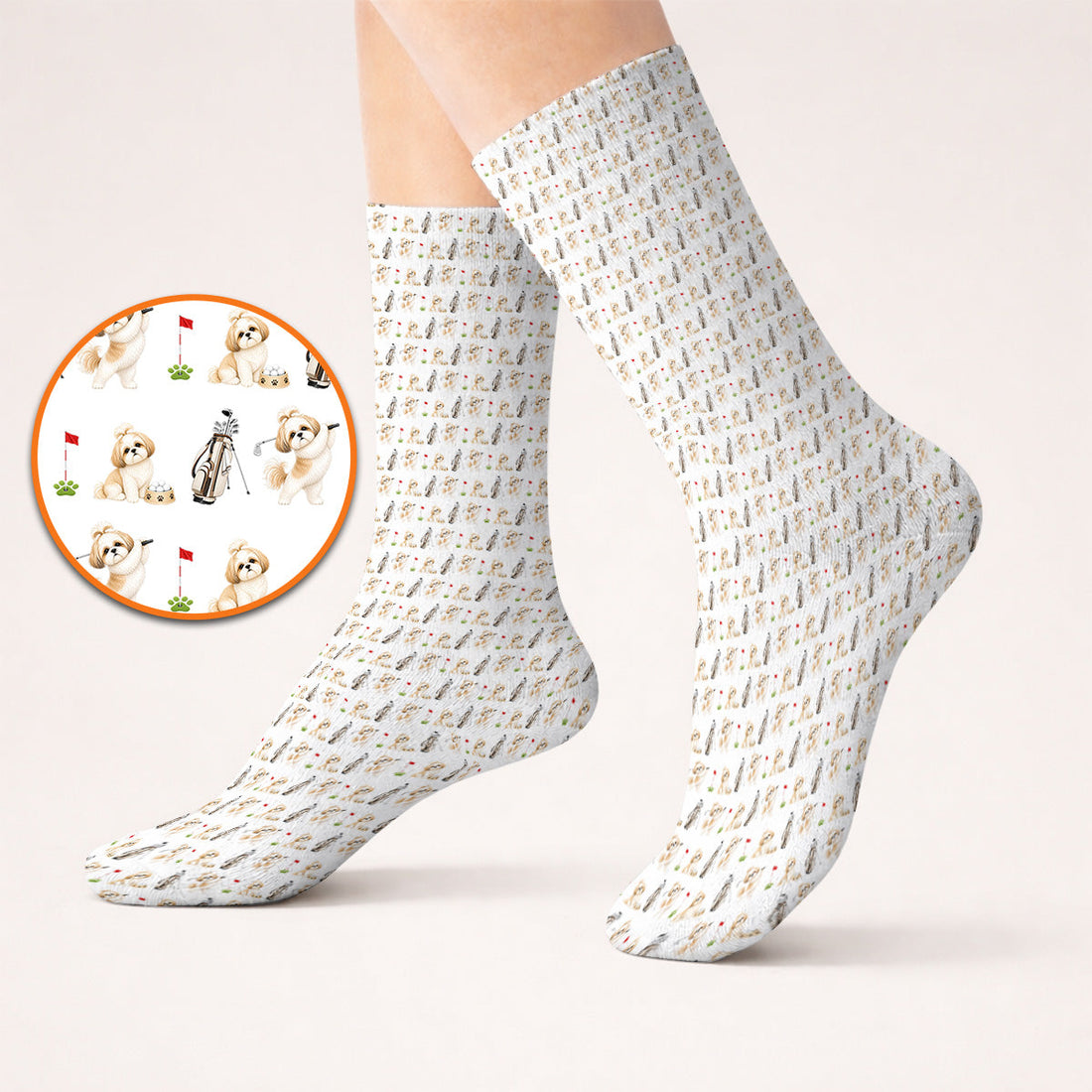 Crazy Shih Tzu Golf Socks, Cute Shih Tzu Pattern Golf Sock, Golf Gift For Golfer