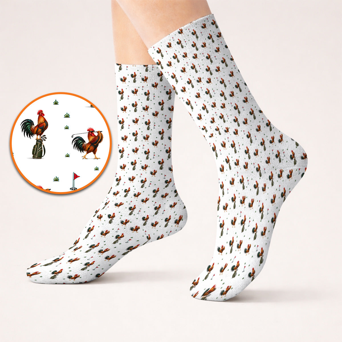 Rooster Golf Swing Socks, Rooster Pattern Golf Sock For Chicken Lovers, Crazy Golf Gift For Golfers
