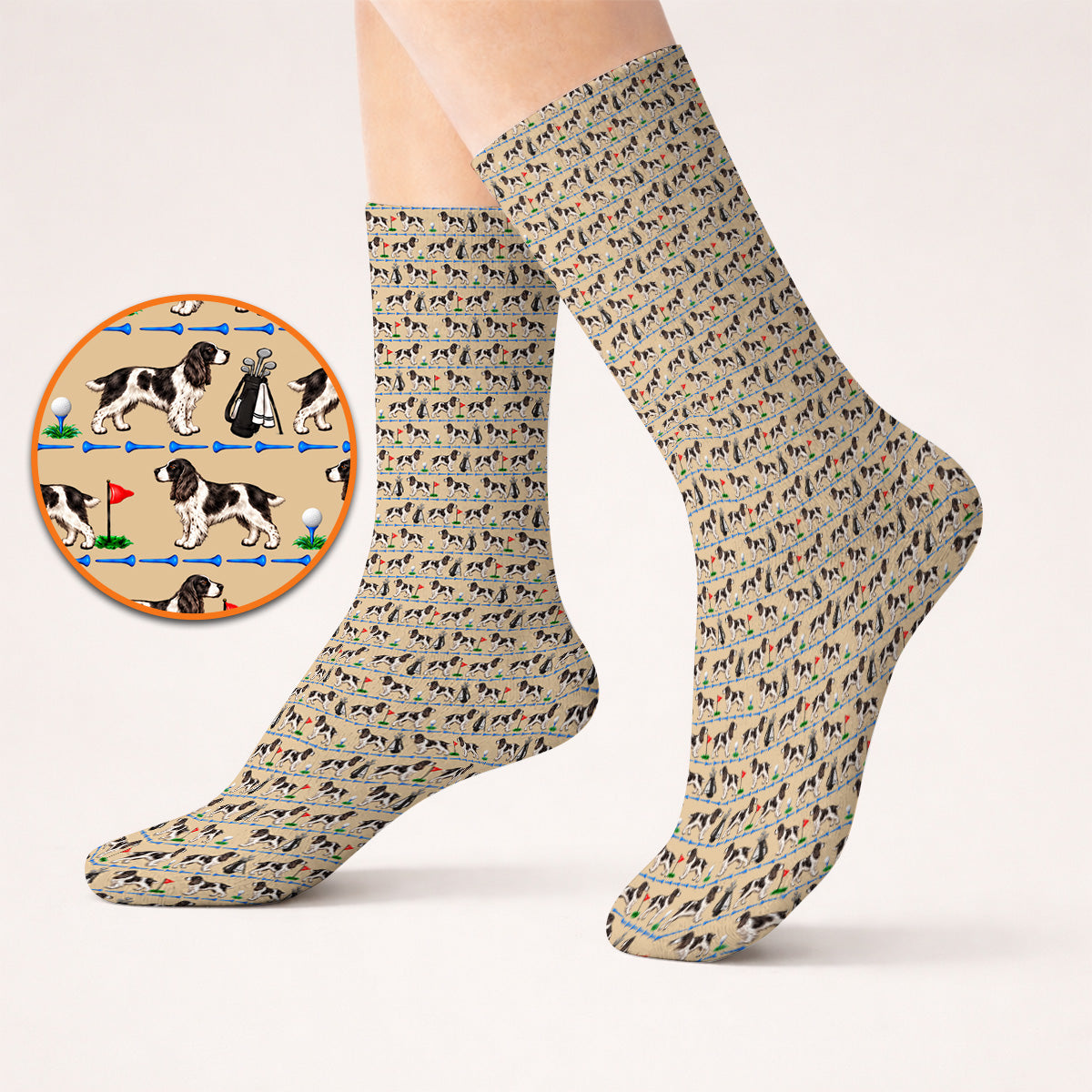 English Springer Spaniel Golf Socks, Crazy Pattern Golf Sock For Dog Lovers, Golf Gift For Golfer