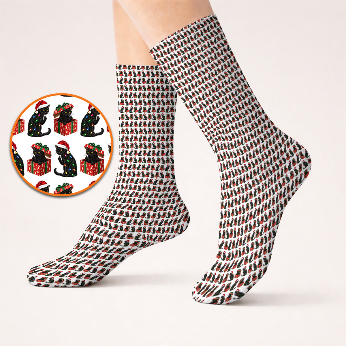 Black Cat Christmas Pattern Golf Socks, Funny Christmas Cat Golf Sock, Holiday Gift for Cat Lovers