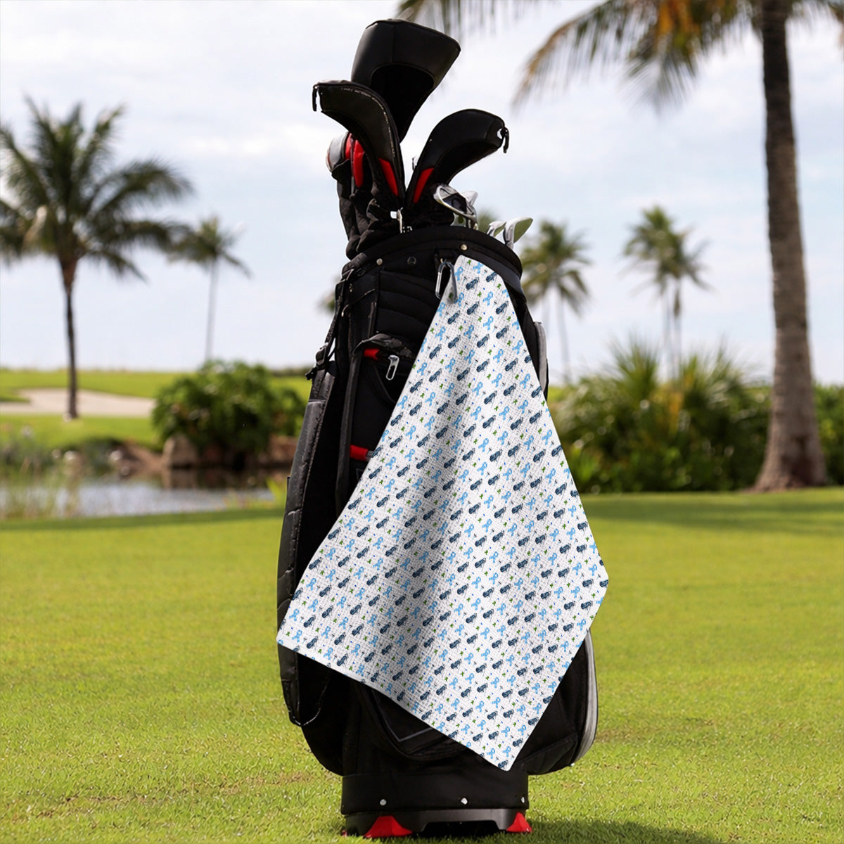 Prostate Cancer Awareness Golf Towels, Blue Ribbon Golf Pattern Towel, Prostate Cancer Support Gift for Golfers