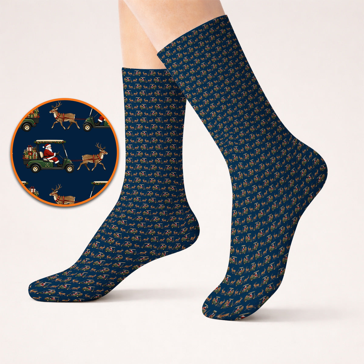 Santa Reindeer Golf Cart Socks, Xmas Pattern Golf Sock, Crazy Christmas Golf Gift