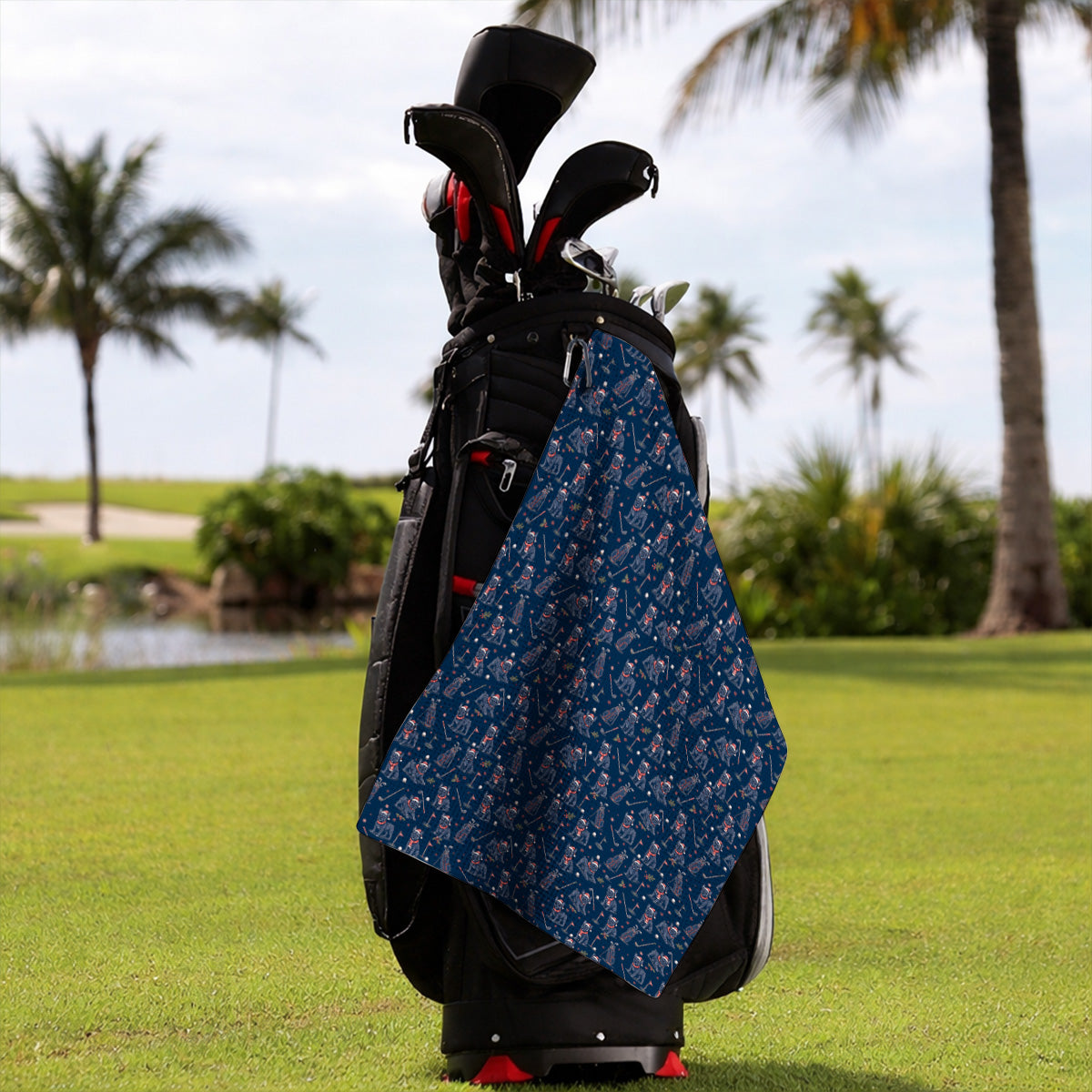 French Bulldog Christmas Golf Towels, Vintage Holiday Dog Pattern Golf Towel, Xmas Golf Gift for Golfers