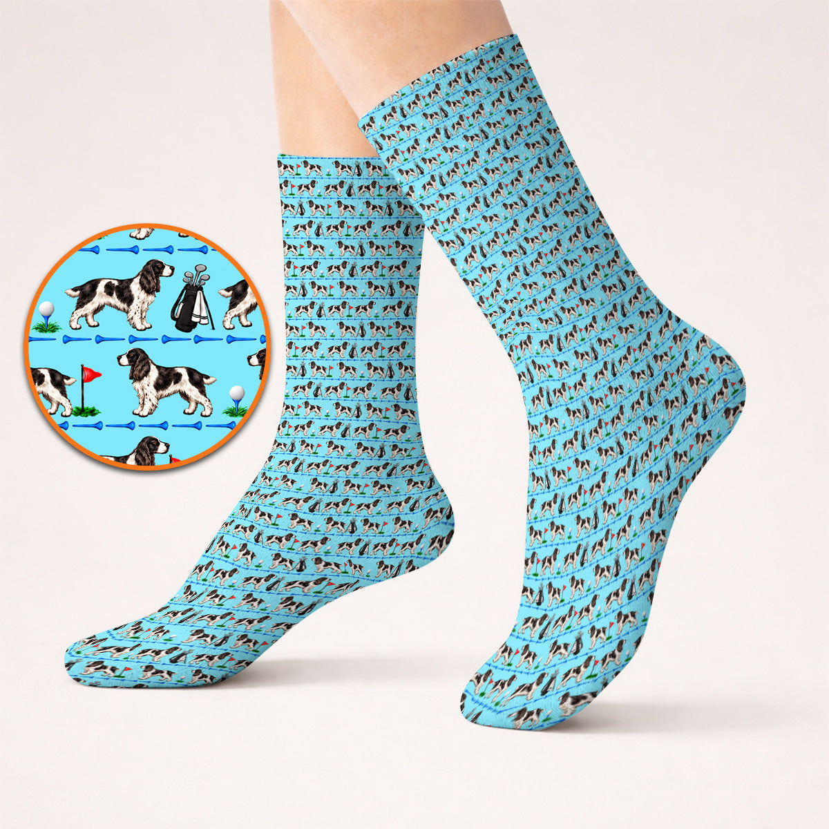 English Springer Spaniel Golf Socks, Crazy Pattern Golf Sock For Dog Lovers, Golf Gift For Golfer