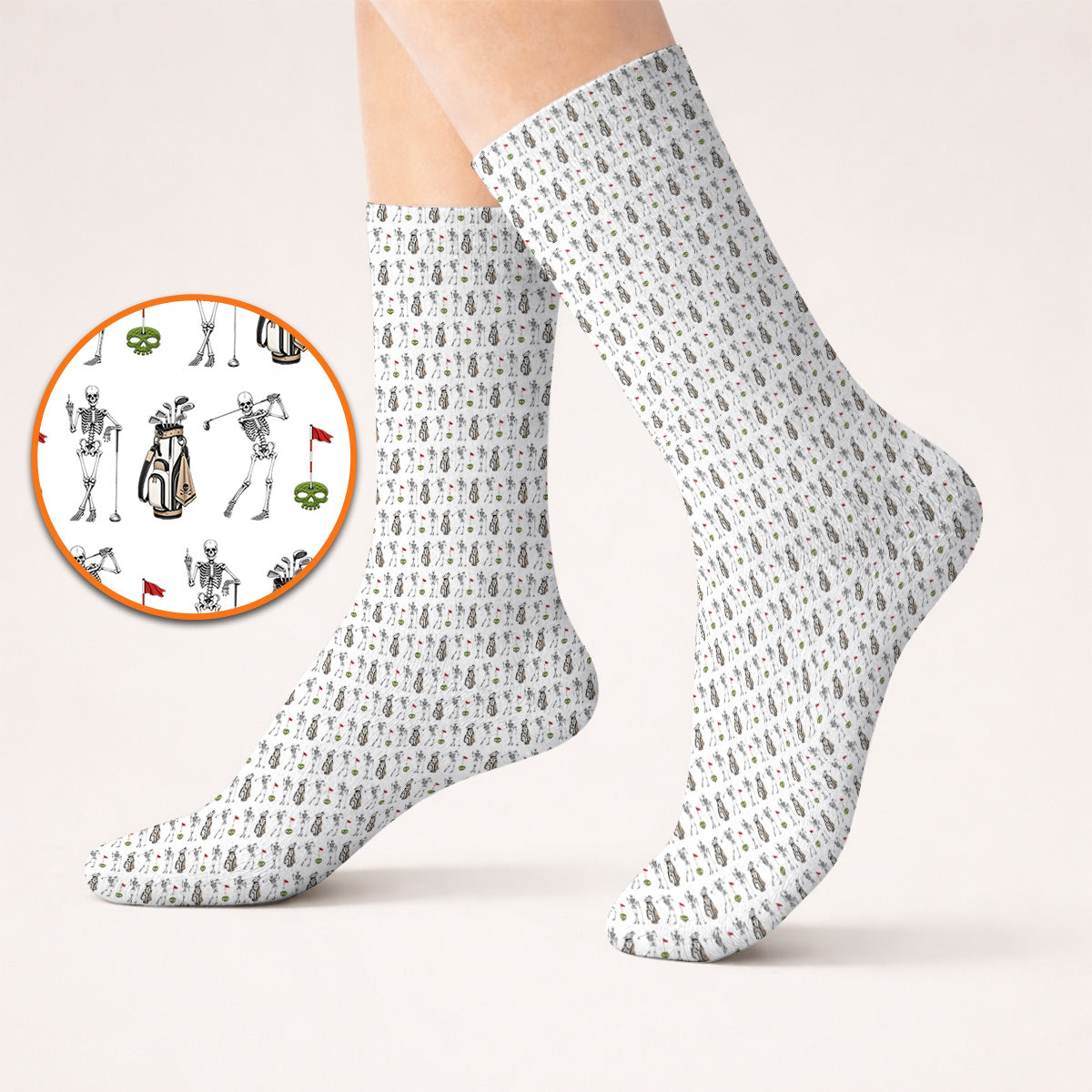 Skeleton Pattern Golf Socks, Funny Skeleton Golf Sock, Golf Gift For Golfer