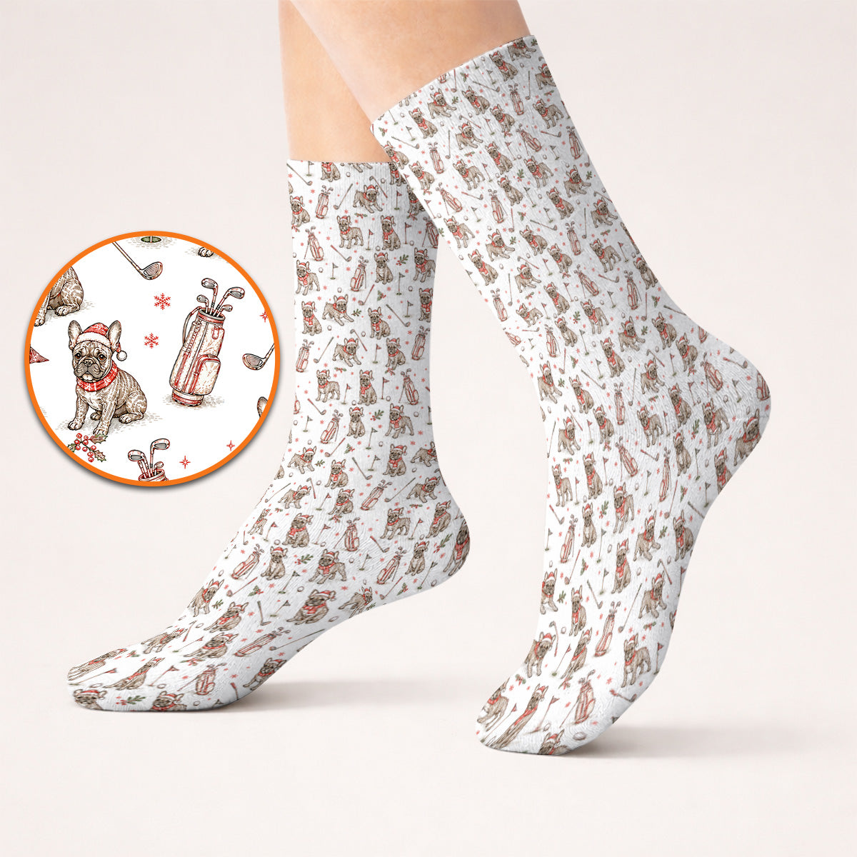 French Bulldog Christmas Golf Socks, Vintage Holiday Dog Pattern Golf Sock, Xmas Golf Gift for Golfers