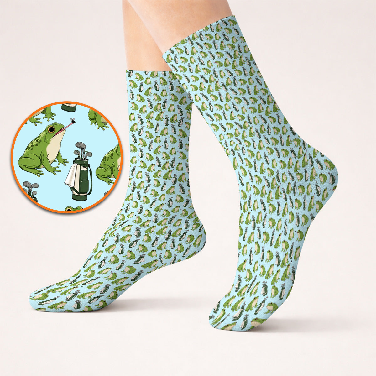 Cute Frog Golf Socks, Playful Frog & Golf Bag Pattern Sock, Funny Golf Gift For Frog Lovers