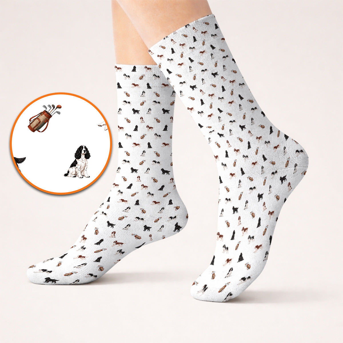 English Springer Spaniel Golf Socks, Funny Dog Pattern Golf Sock, Golf Gift For Golfers