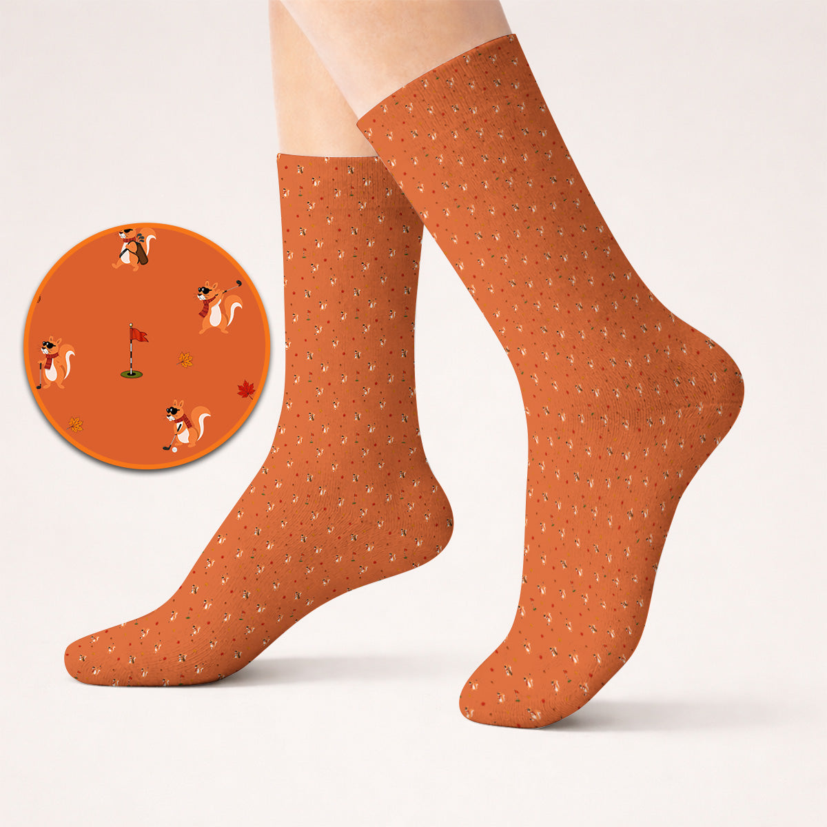 Fall Pattern Golf Socks, Autumn Squirrel Golf Sock, Crazy Golf Gift For Golfer
