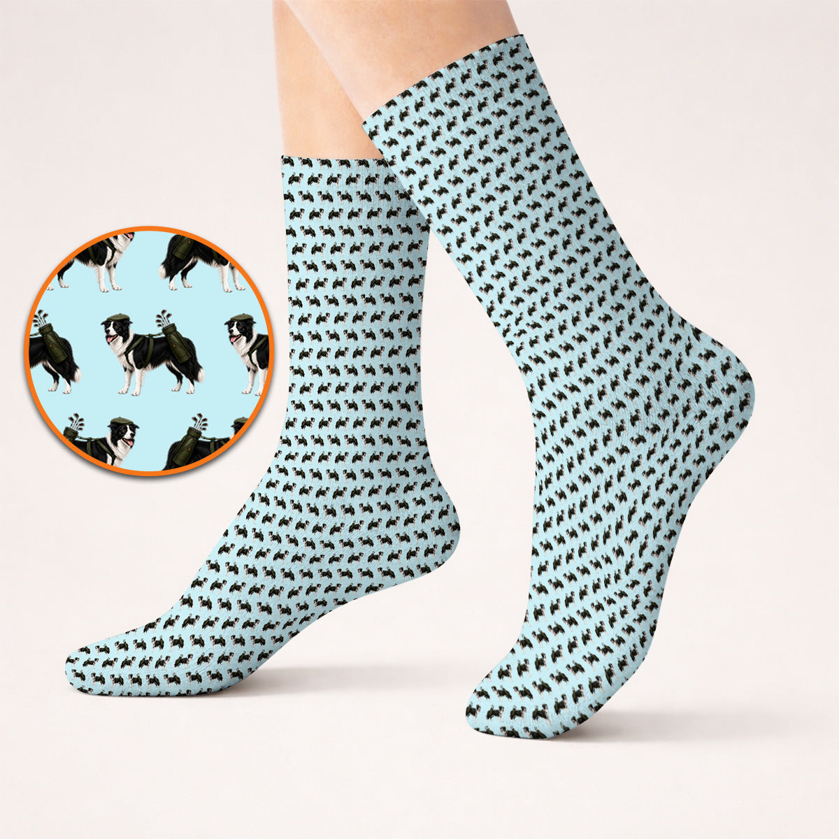Funny Border Collie Golf Socks, Border Collie Pattern Golf Sock for Golfer, Dog Lovers Golf Gift